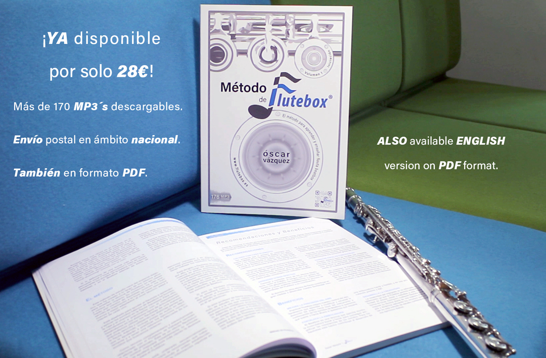 Método de Flutebox Volumen 1 Iniciación. Versión impresa del libro de ejercicios y canciones para el aprendizaje del Flutebox desde cero, formado por un total de 176 piezas y ejercicios con audios en formato Mp3. Creado, editado, producido y diseñado por el flautista español Oscar Vázquez Díez. Diseñado para el autoaprendizaje del Flutebox de manera individual o en el trabajo de aula.